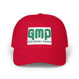 GMP 'God Money Power' Embroidered Classic Dad Cap — White Adjustable Baseball Hat