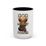 Coffee Mug — "God Money Power" Crown & Gauntlet Accent Ceramic Mug (11/15oz)