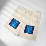 Graphic Fleece Sweat Shorts — Blue Neon Skull Pocket Print