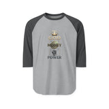 Raglan Shirt — "God Money Power" Crown Graphic Baseball Tee