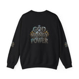 Crewneck Sweatshirt — "God Money Power" Graphic Pullover