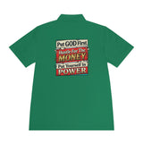 Men's Motivational Polo — "Put GOD First, Hustle For The Money, Put Yourself In Power"
