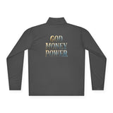 Quarter-Zip Pullover — "GOD MONEY POWER" Graphic Pullover