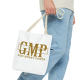 GMP "God Money Power" Gold Logo Tote Bag — Inspirational Faith & Prosperity Canvas Tote