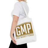 GMP Gold Logo Tote Bag — "God Money Power" Inspirational Canvas Tote
