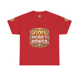 Graphic Tee — "God Money Power" Gold Crest T-Shirt