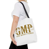 GMP "God Money Power" Gold Logo Tote Bag — Inspirational Faith & Prosperity Canvas Tote