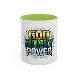 God Money Power Accent Coffee Mug — Inspirational Faith & Success Ceramic Mug (11/15oz)