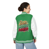 Letterman Jacket — "God Money Power" Graphic Varsity Jacket