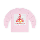 Long Sleeve Tee — "God Money Power" Graphic Boxing Buddha Design