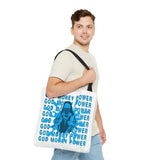 God Money Power Graphic Tote Bag — Blue Urban Goddess All-Over Print Tote