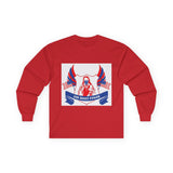 Long Sleeve Tee — "God Money Power" Patriotic Jesus Graphic