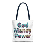 God Money Power Tote Bag – Bold 3D Typography Inspirational Carryall