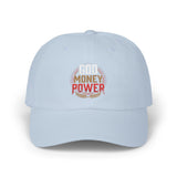 God Money Power Dad Cap – White Embroidered Baseball Hat