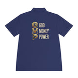 GMP 'God Money Power' Men's Sport Polo — Gold Lettering Performance Polo