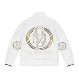 God Money Power Puffer Jacket — Men's White Logo Winter Coat