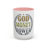 God Money Power Accent Coffee Mug — Inspirational Faith & Success Ceramic Mug (11/15 oz)