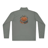 Halloween Pumpkin “God Money Power” Quarter-Zip Pullover — Jack-O'-Lantern Graphic