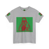 Graphic Tee — Masked Saint Illustration (Red & Green)