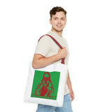 Jesus Face Mask Tote Bag – Green & Red Religious Graphic Shopper