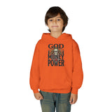 Youth Hoodie "God Money Power" Skull Graphic