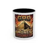 Coffee Mug - 'God Money Power' Pyramid Graphic Accent Mug (11/15oz)