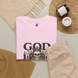 Graphic Tee — "God Money Power" Skull Design