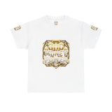 Graphic Tee — "God Money Power" Gold Crest T-Shirt