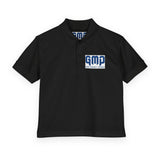 Kids White Polo Shirt with 'GMP Good Money Power' Navy Logo — Youth DryBlend® Jersey
