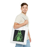 Graphic Tote Bag — Neon Green 'God Money Power' Icon Design