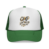 Trucker Cap - "God Money Power" Gold Script Mesh Hat