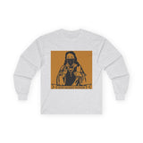 Long Sleeve Tee — 'God Money Power' Masked Saint Graphic