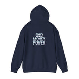 Hoodie — "God Money Power" Chrome Text Pullover