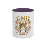 GMP Tiger Accent Coffee Mug — "God Money Power" Motivational 11/15oz Ceramic Mug