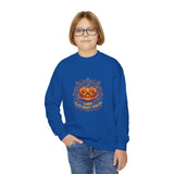 Youth Crewneck Sweatshirt — Vintage Halloween Pumpkin "GOD MONEY POWER"