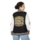 Letterman Jacket — God Money Power Gold Emblem Varsity Jacket