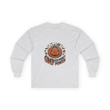 Long Sleeve Tee — Halloween Pumpkin "GMP: God Money Power" Graphic
