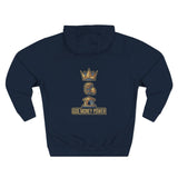 God Money Power Hoodie — Crown & Coin Vertical Graphic Fleece Hoodie