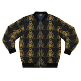 Gold Stenciled Hooded Figure Bomber Jacket