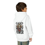 Youth Hoodie "God Money Power" Skull Graphic