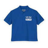 Kids White Polo Shirt with 'GMP Good Money Power' Navy Logo — Youth DryBlend® Jersey