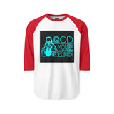 God Money Power Raglan Shirt — Retro Neon Graphic 3/4 Sleeve Baseball Tee