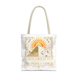Egyptian Pyramid Tote Bag — "God Money Power" Sun & Ankh Graphic