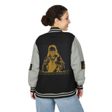 Letterman Jacket — 'God Money Power' Retro Religious Graphic