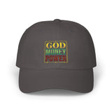 Dad Cap — GOD MONEY POWER Embroidered Tricolor Baseball Hat