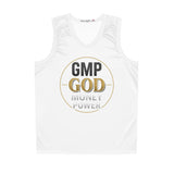 GMP GOD Money Power Basketball Jersey — White Motivational Athletic Tank