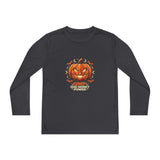 God Money Power- Youth Long Sleeve Tee — Halloween Jack-O'-Lantern Pumpkin Graphic