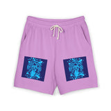 Graphic Fleece Sweat Shorts — Blue Neon Skull Pocket Print