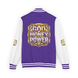 Letterman Jacket — God Money Power Gold Emblem Varsity Jacket