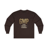 GMP (God Money Power) Long Sleeve Tee — Gold Logo Faith Streetwear